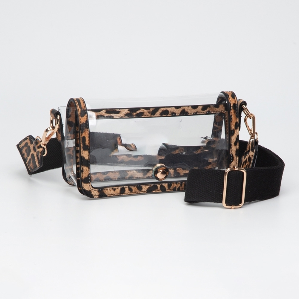 Leopard Print Transparent Clear Flap Rectangle Bag Purse Crossbody SeeThrough